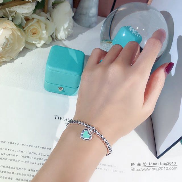 Tiffany純銀飾品 蒂芙尼女士專櫃爆款櫻花粉藍色雙心琺瑯手鏈  zgt1772